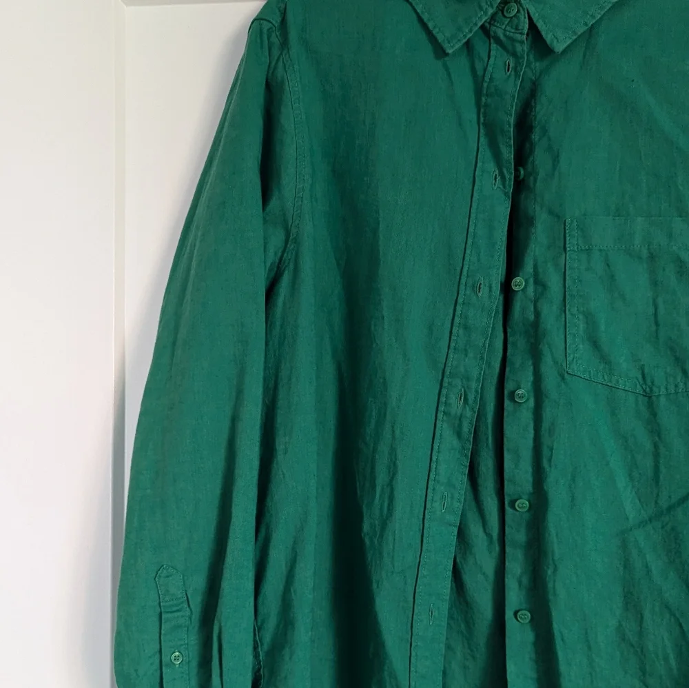 Oversized Green Linen Blend Button Up - Picture 3 of 12